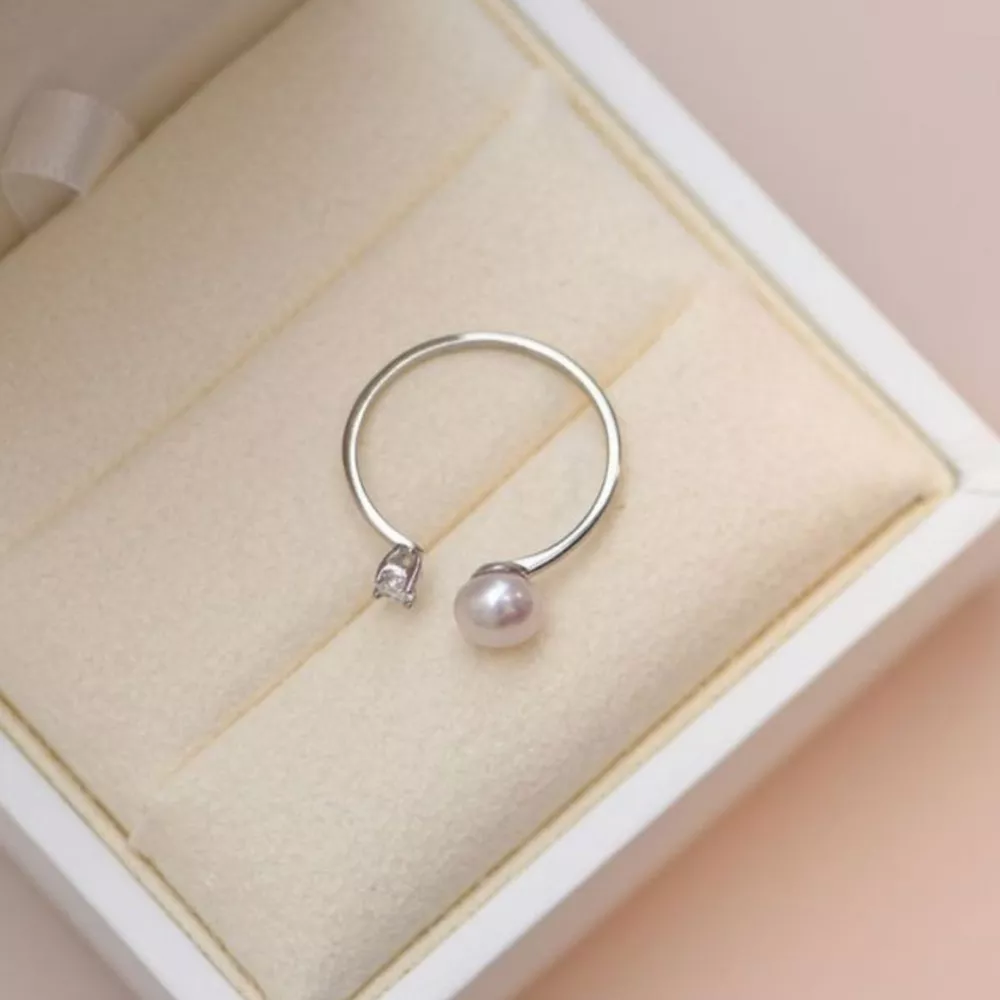925 Sterling Silver Pearl Open Ring, image 4