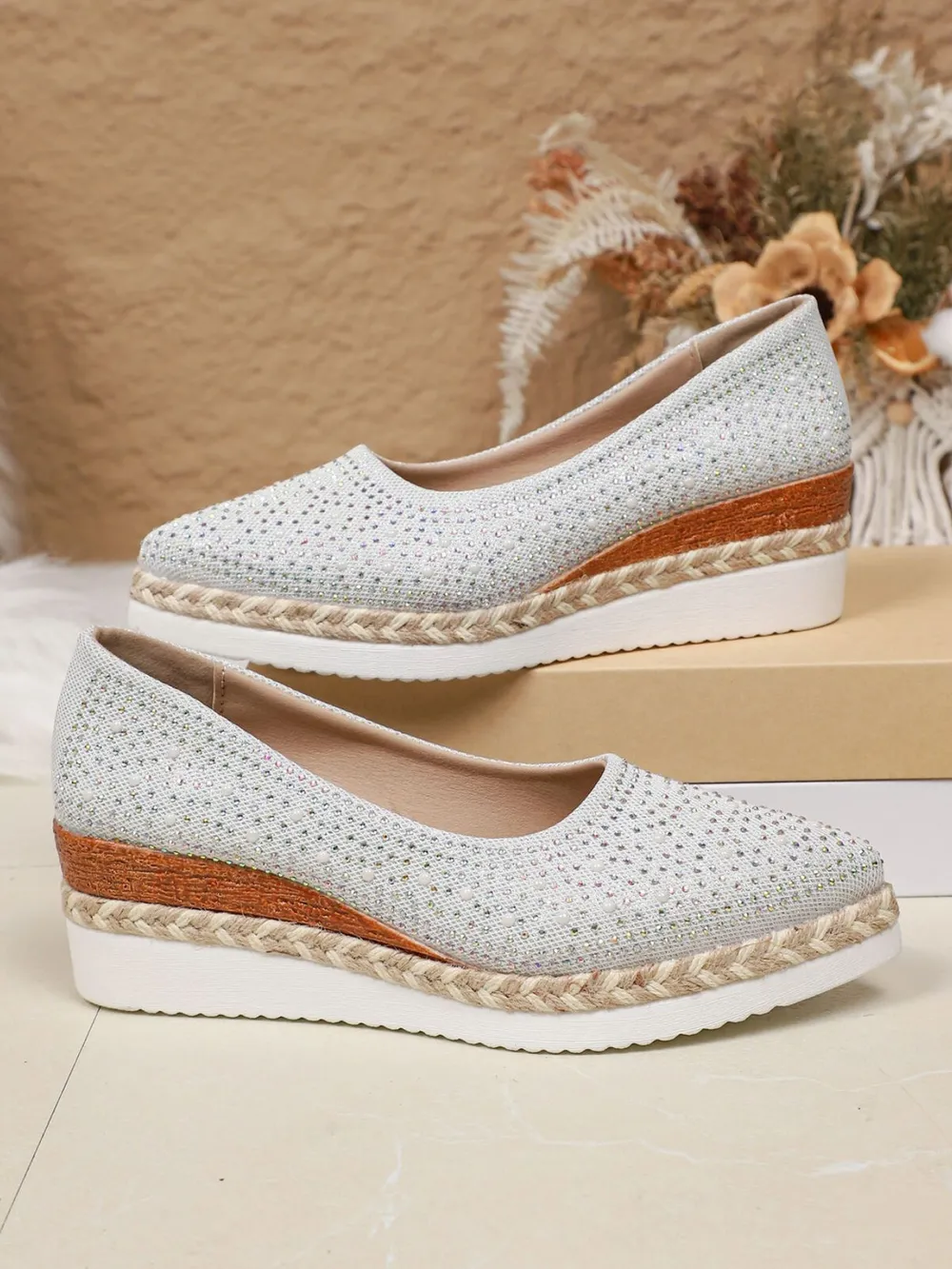 Rhinestone Point Toe Wedge Slip-Ons, image 5