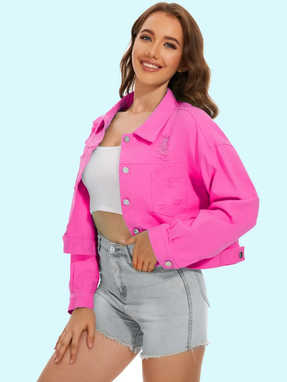 Distressed Distressed Button Up Denim Jacket, image 9