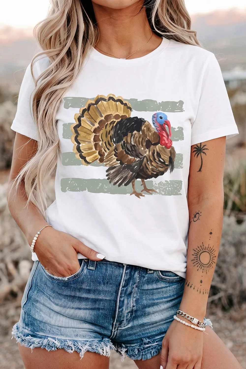 Thanksgiving Turkey Print Short Sleeve T-Shirt, image 2