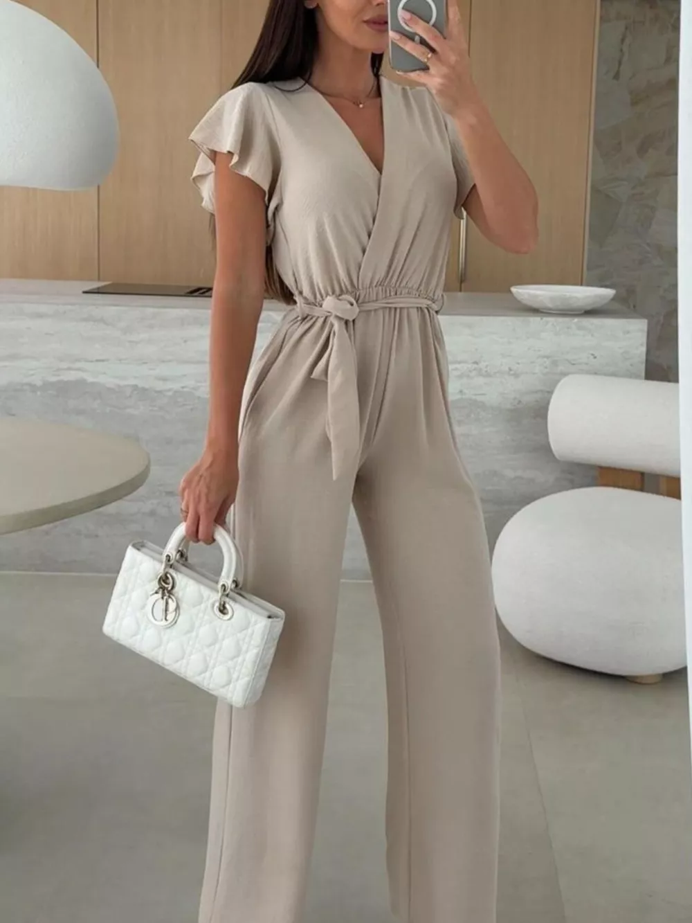 Surplice Ruffle Sleeve Wide Leg Jumpsuit, image 5