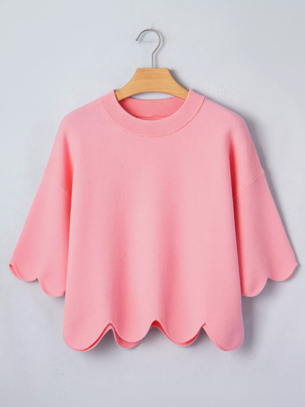 Scalloped Hem 3/4 Sleeve Sweater Top, image 4