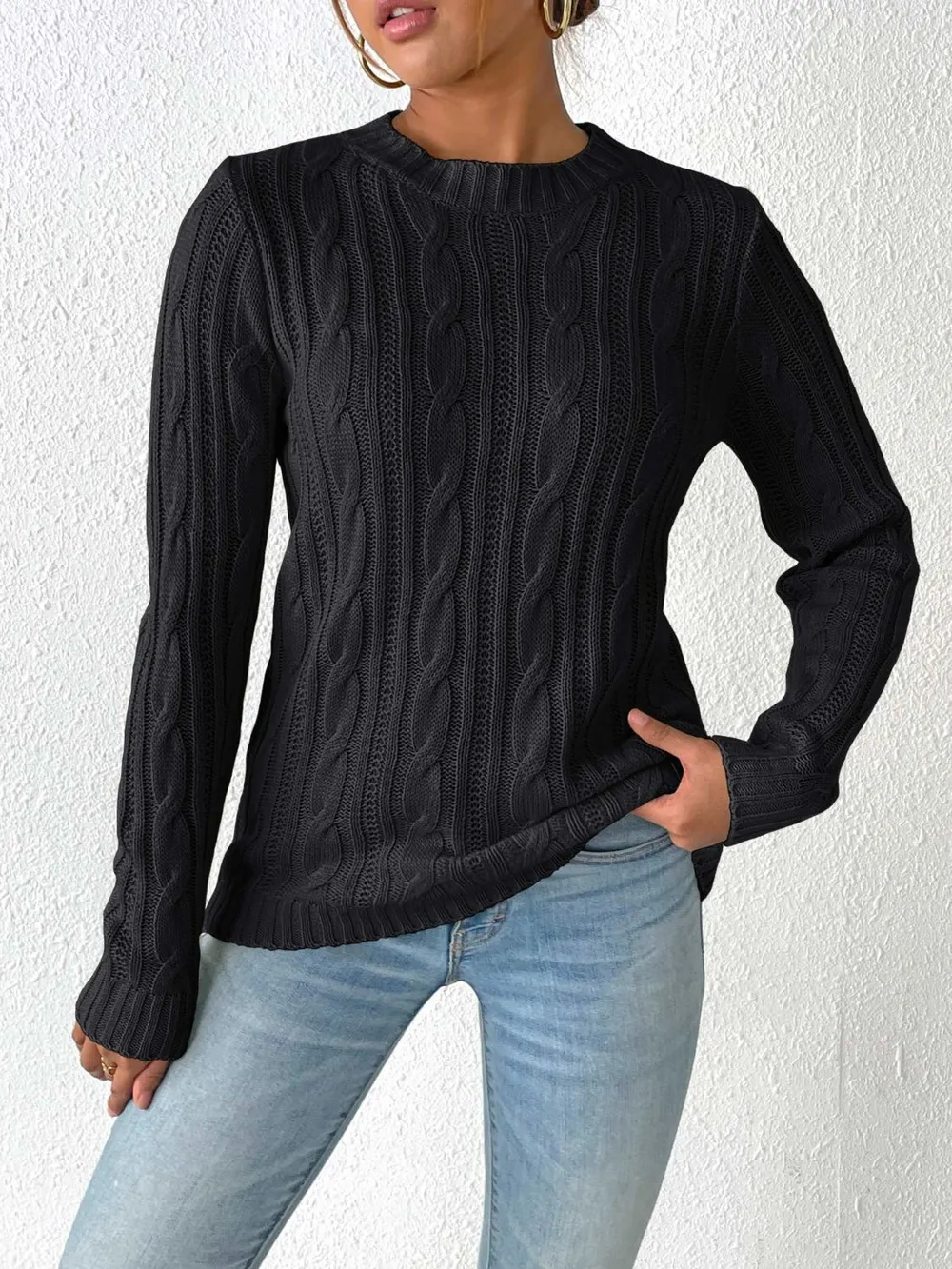 Cable-Knit Round Neck Sweater, image 9