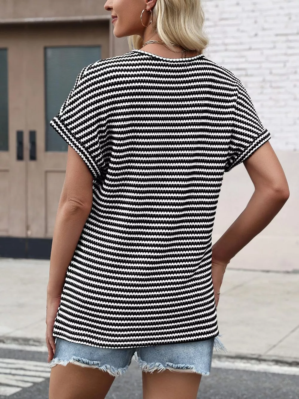 Striped V-Neck Relaxed Fit T-Shirt, image 7
