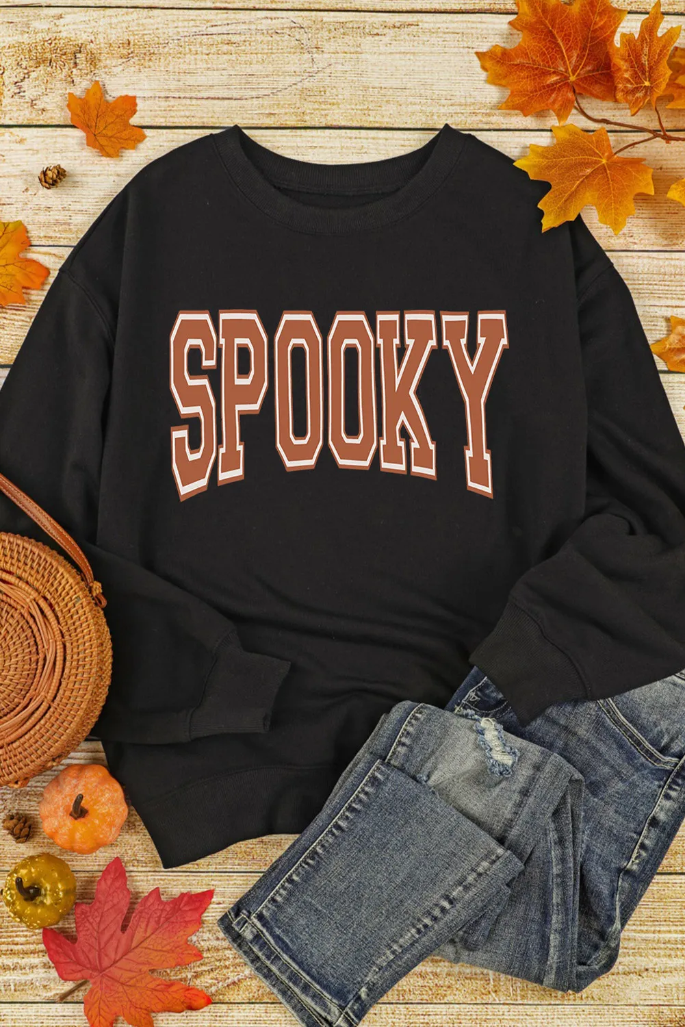 SPOOKY Round Neck Long Sleeve Sweatshirt, image 3