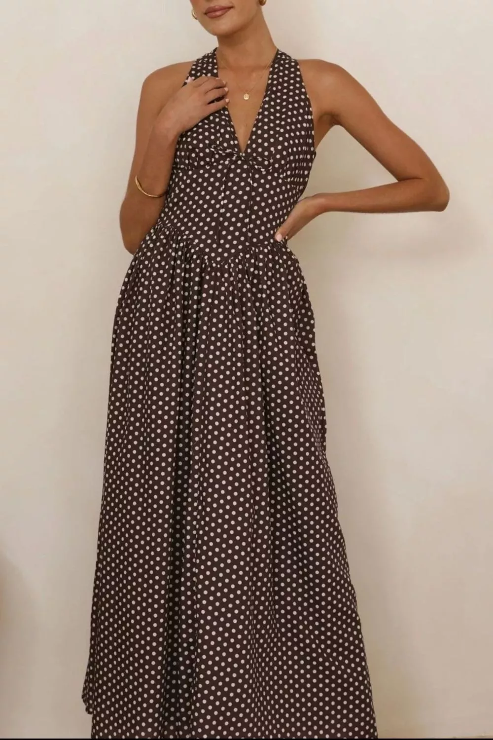 Backless Polka Dot Halter Neck Maxi Dress, image 8