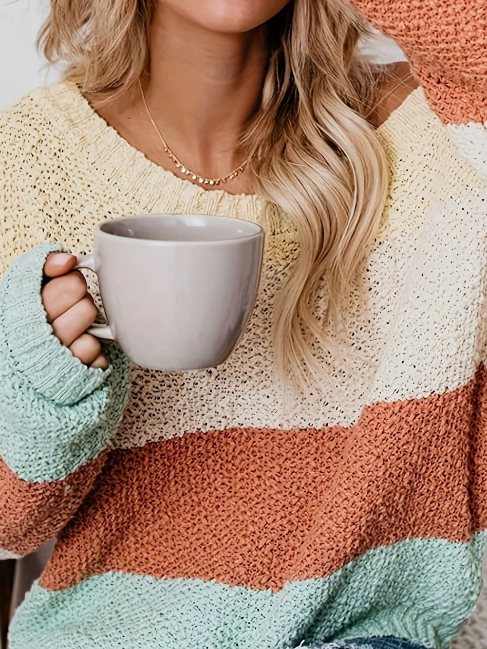 Color Block Round Neck Long Sleeve Sweater, image 2