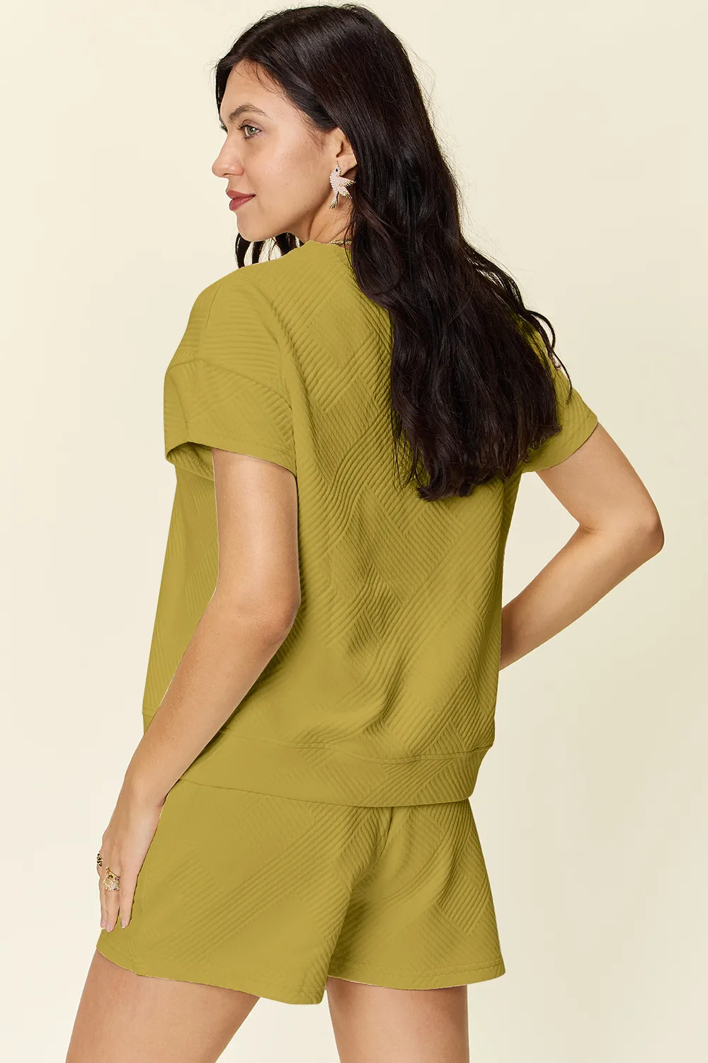 Full Size Texture Short Sleeve T-Shirt and Drawstring Shorts Set, image 18