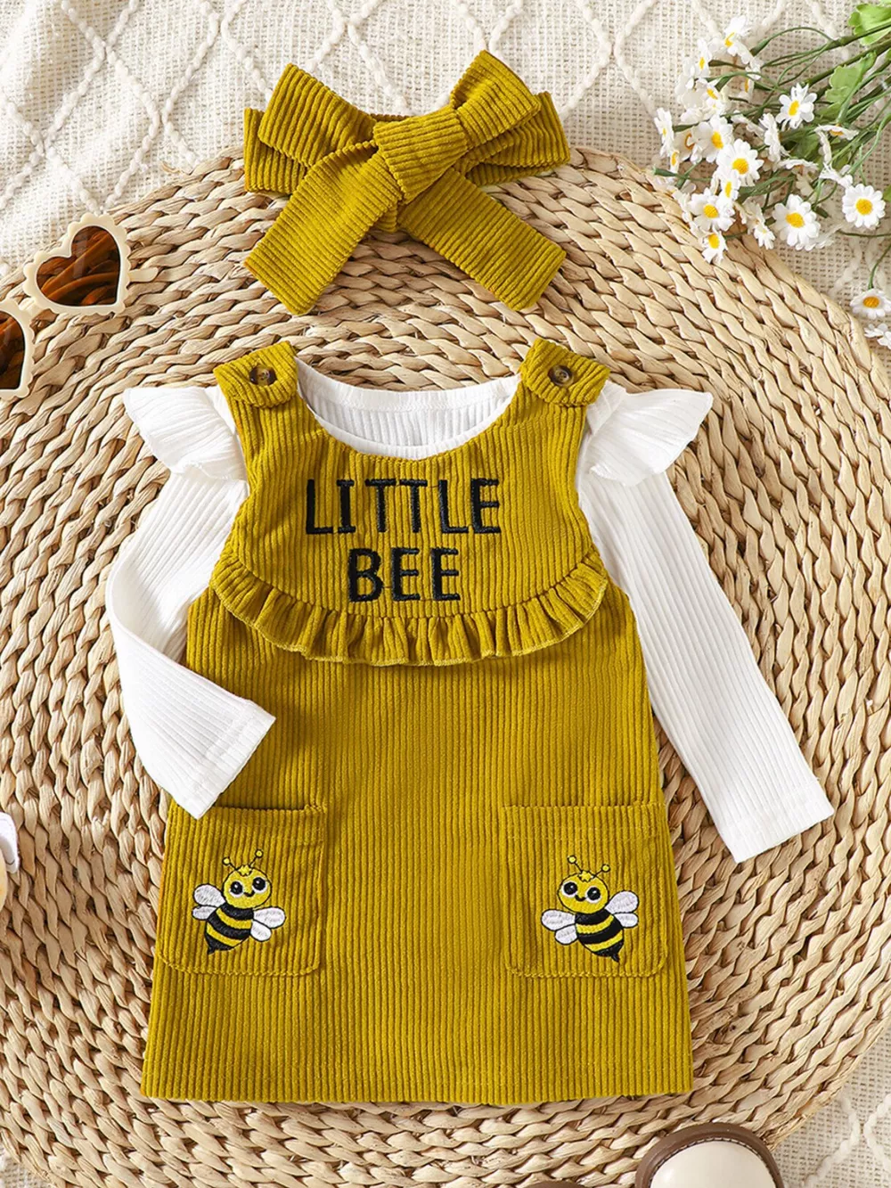 Children's Ribbed Bodysuit & Dress & Headband Set, image 2