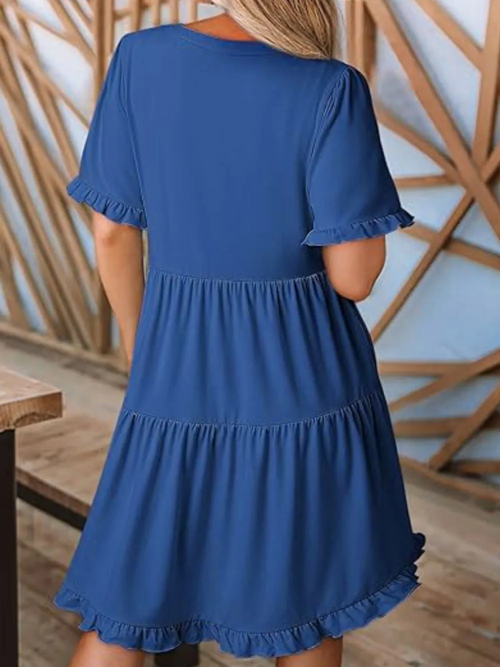 Tiered Notched Short Sleeve Mini Dress, image 8