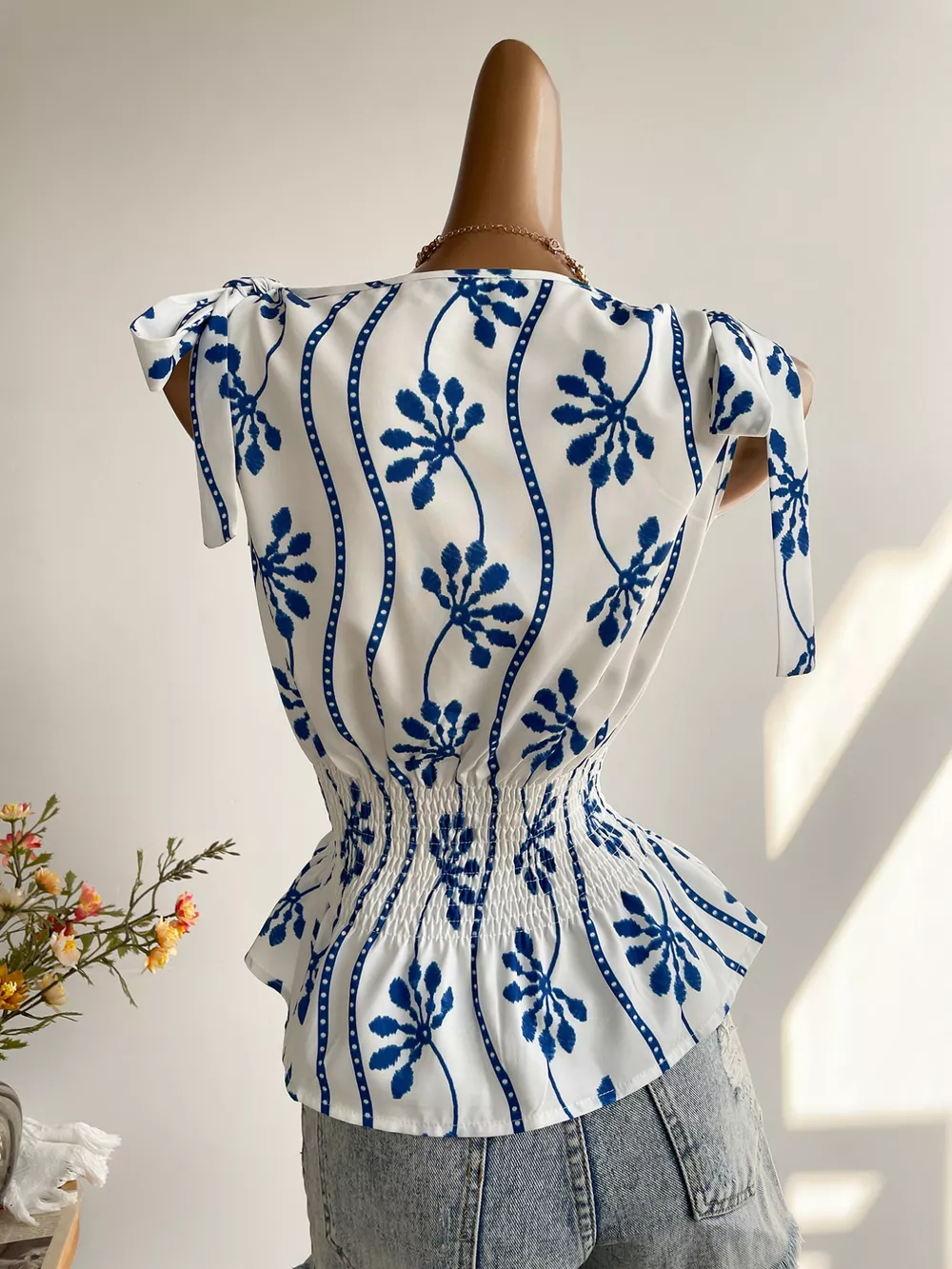 Smocked Tie Shoulder Blouse, image 3