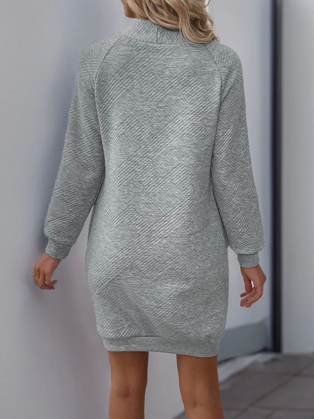 Texture Mock Neck Long Sleeve Mini Dress, image 2