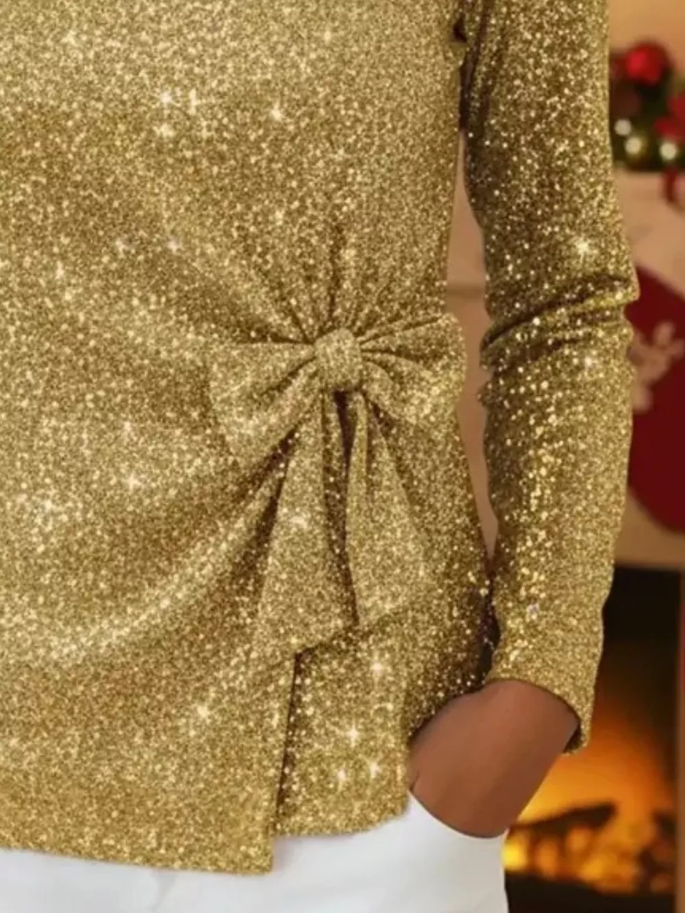 Full Size Sequin Bow-Knot Long Sleeve Top Plus Size, image 9