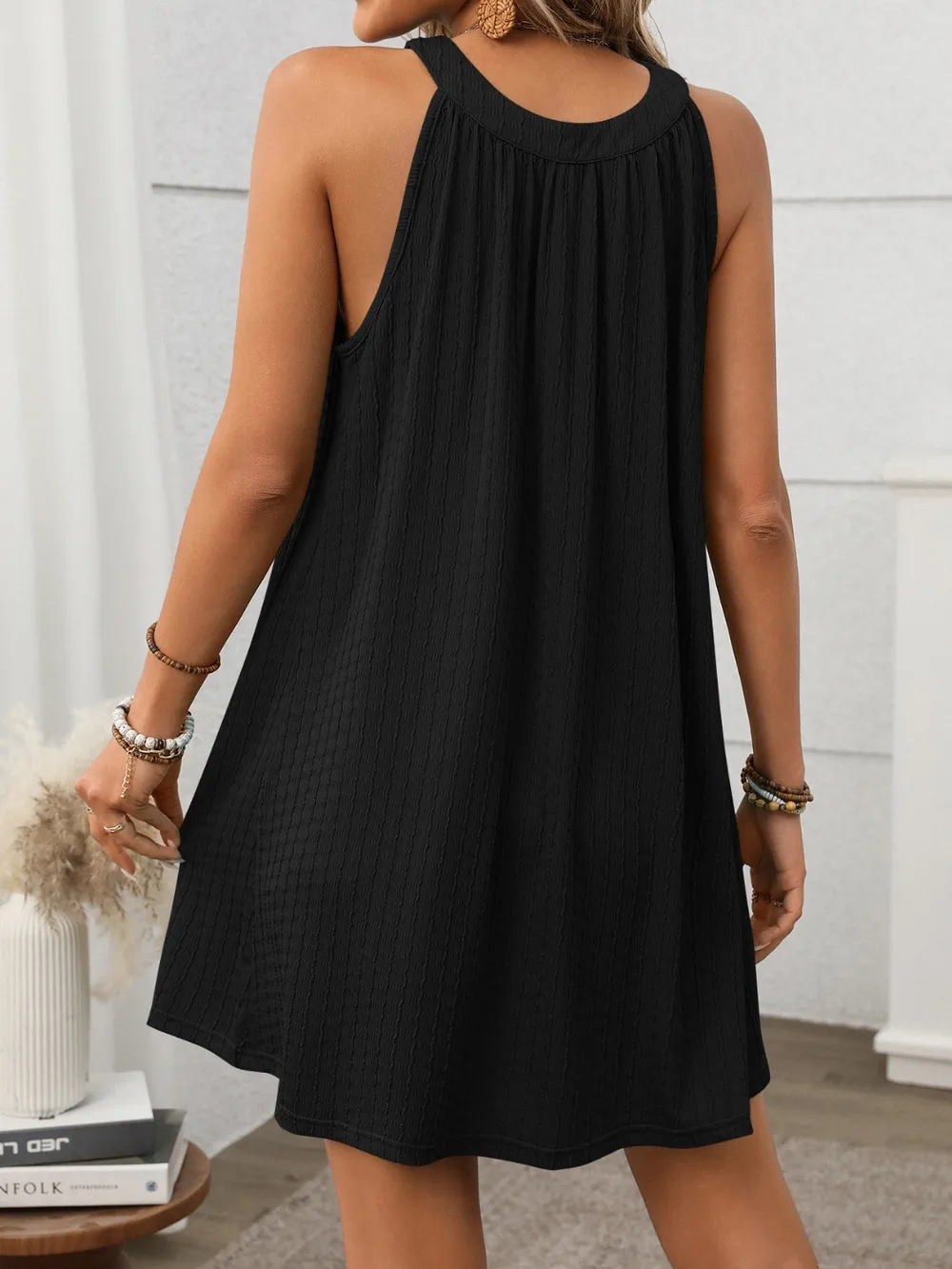 Textured Grecian Neck Mini Dress, image 17