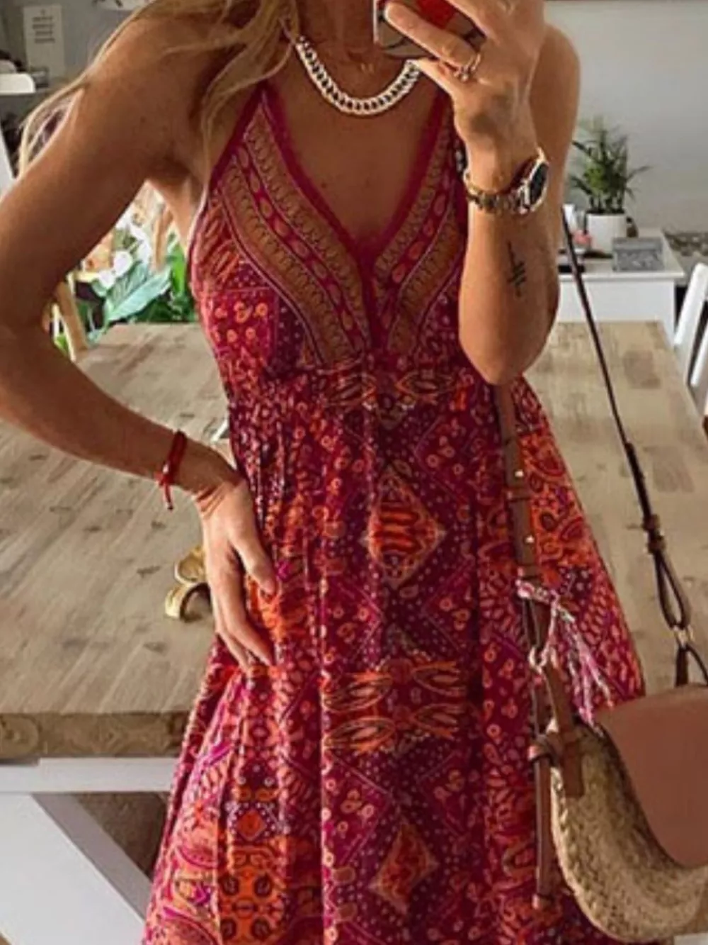 Printed V-Neck Maxi Dress, image 4