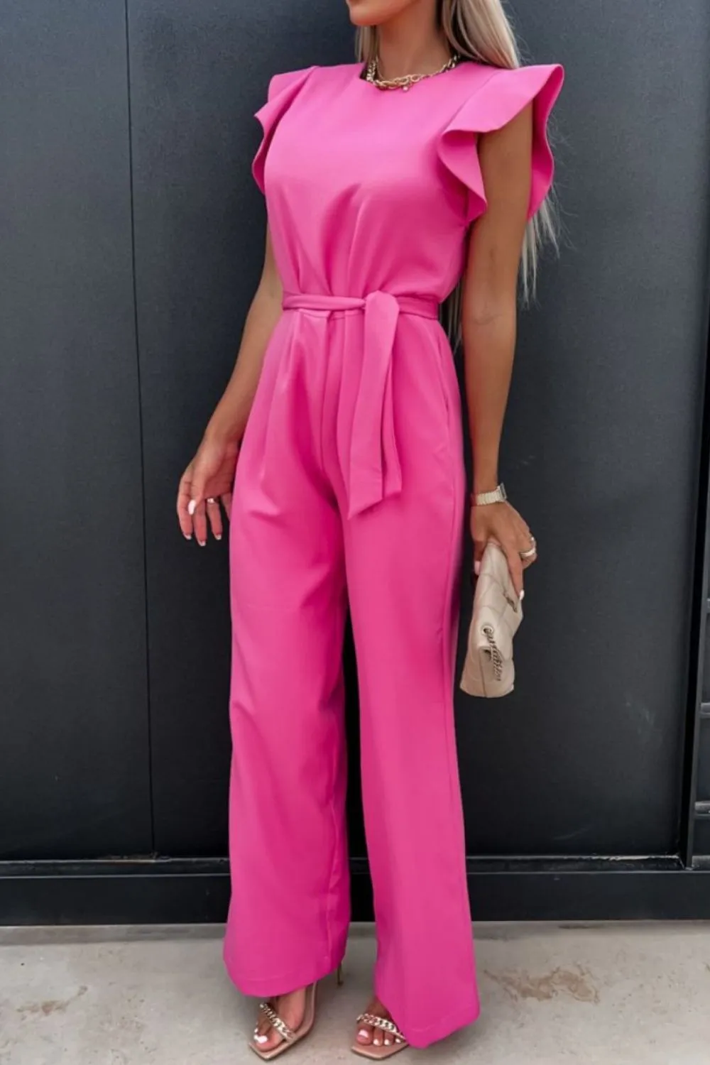 Round Neck Cap Sleeve Jumpsuit