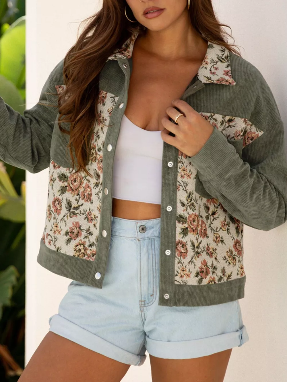 Floral Snap Down Corduroy Jacket, image 7