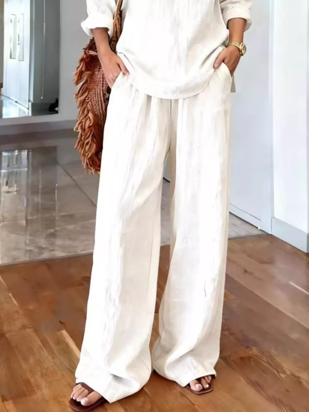V-Neck Top and Wide-Leg Pants Set, image 3