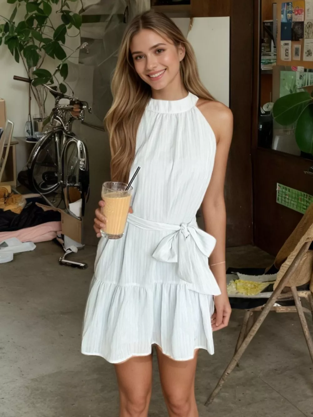 Sleeveless Tie Waist Mini Dress, image 7