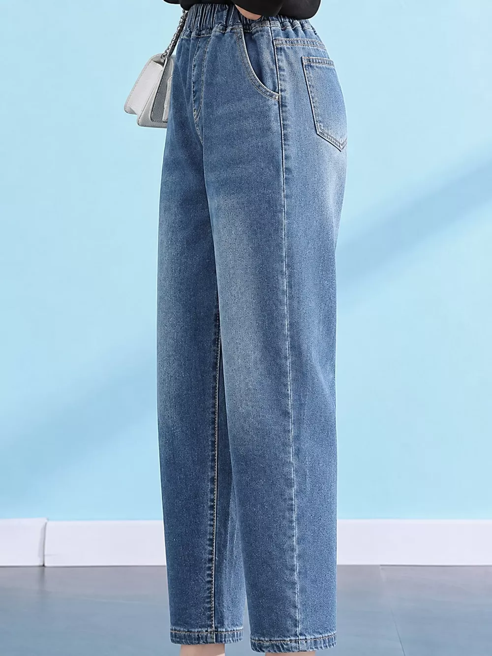 Plus Size High-Waisted Elastic Waistband Casual Jeans, image 14