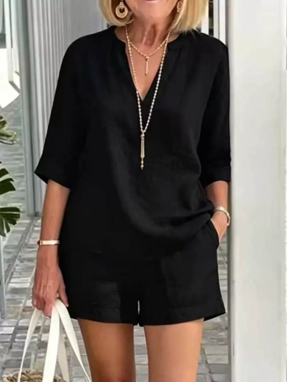 Full Size Half Sleeve Top and Shorts Set Plus Size, image 3