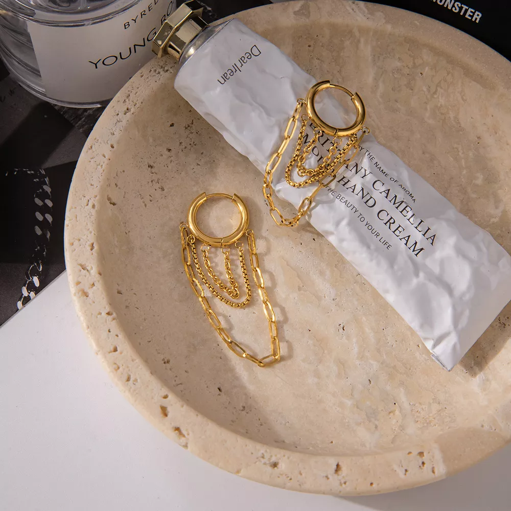 18K Gold-Plated Chain Hoop Earrings, image 7