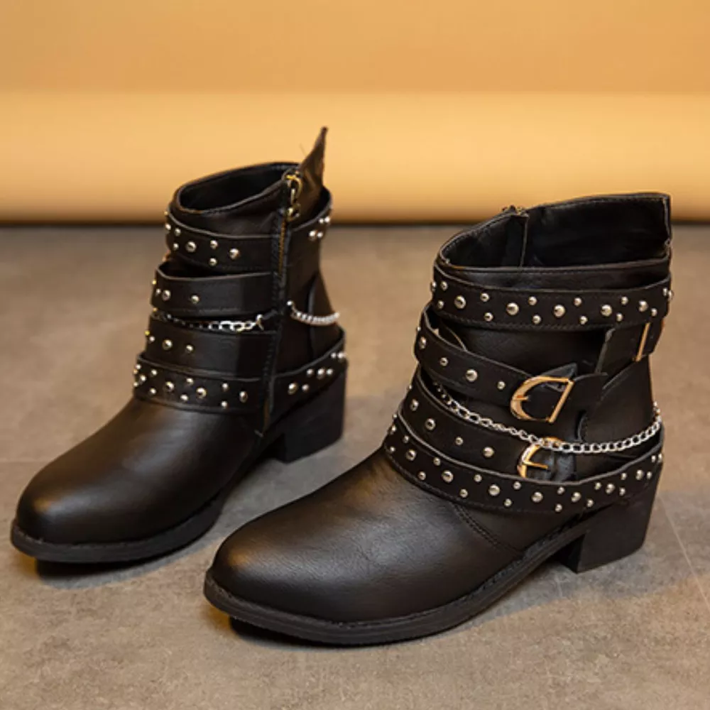 Studded Buckle Ankle Boots, image 5