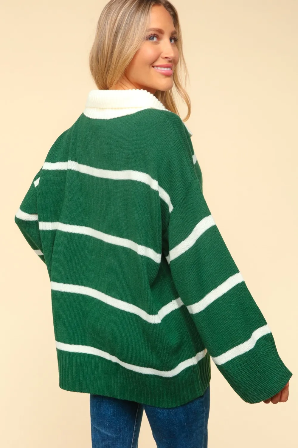 Collared Neck Striped Contrast Sweater, image 2