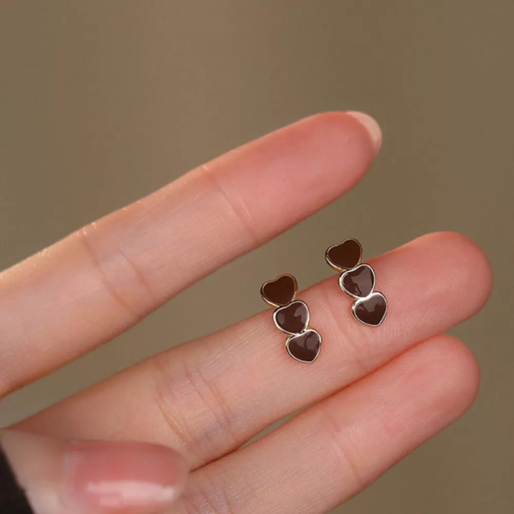 Triple Heart Stud Earrings, image 3