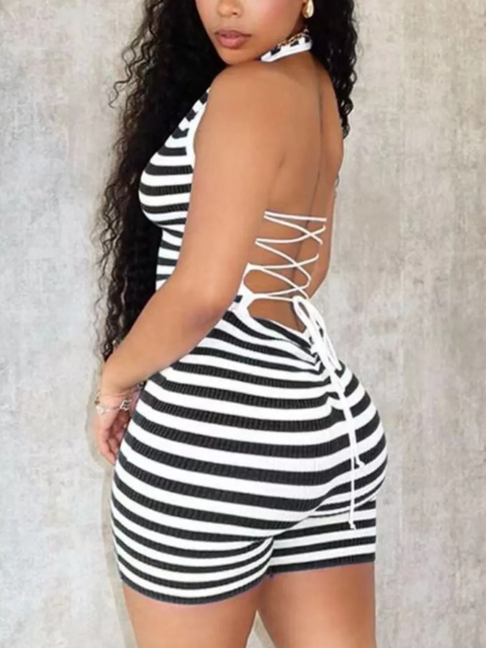 Striped Halter Neck Romper, image 4