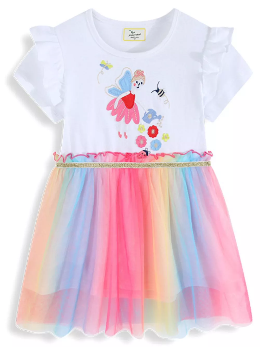 Children's Fairy Applique Rainbow Tulle Dress, image 2