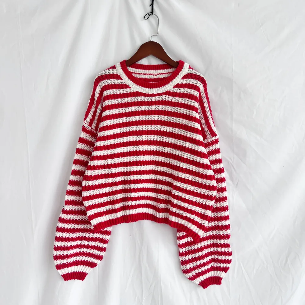 Oversized Striped Drop Shoulder Sweater, image 16