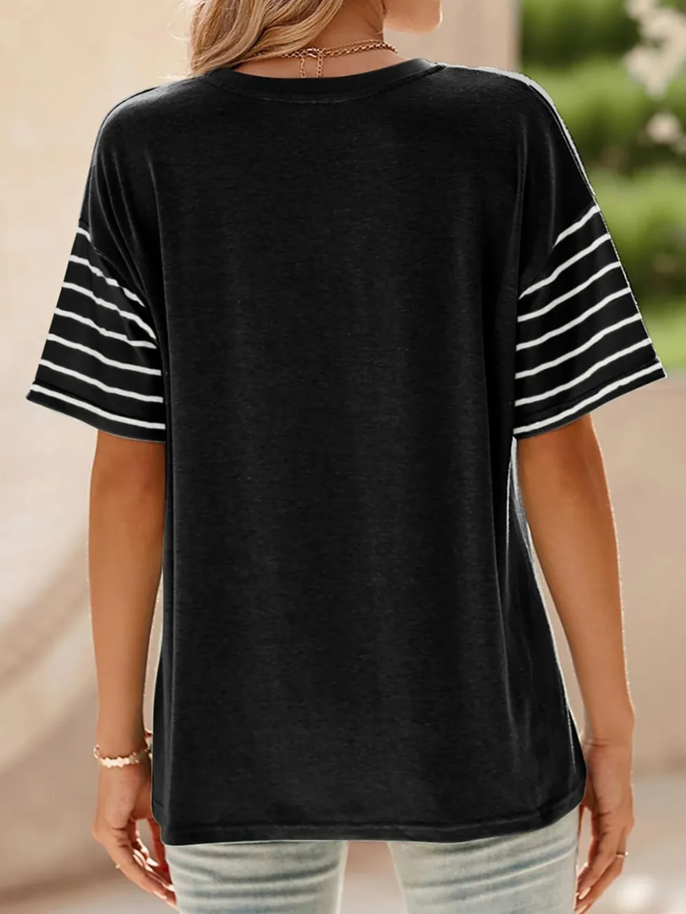 Color Block Striped Sleeve Casual T-Shirt, image 24
