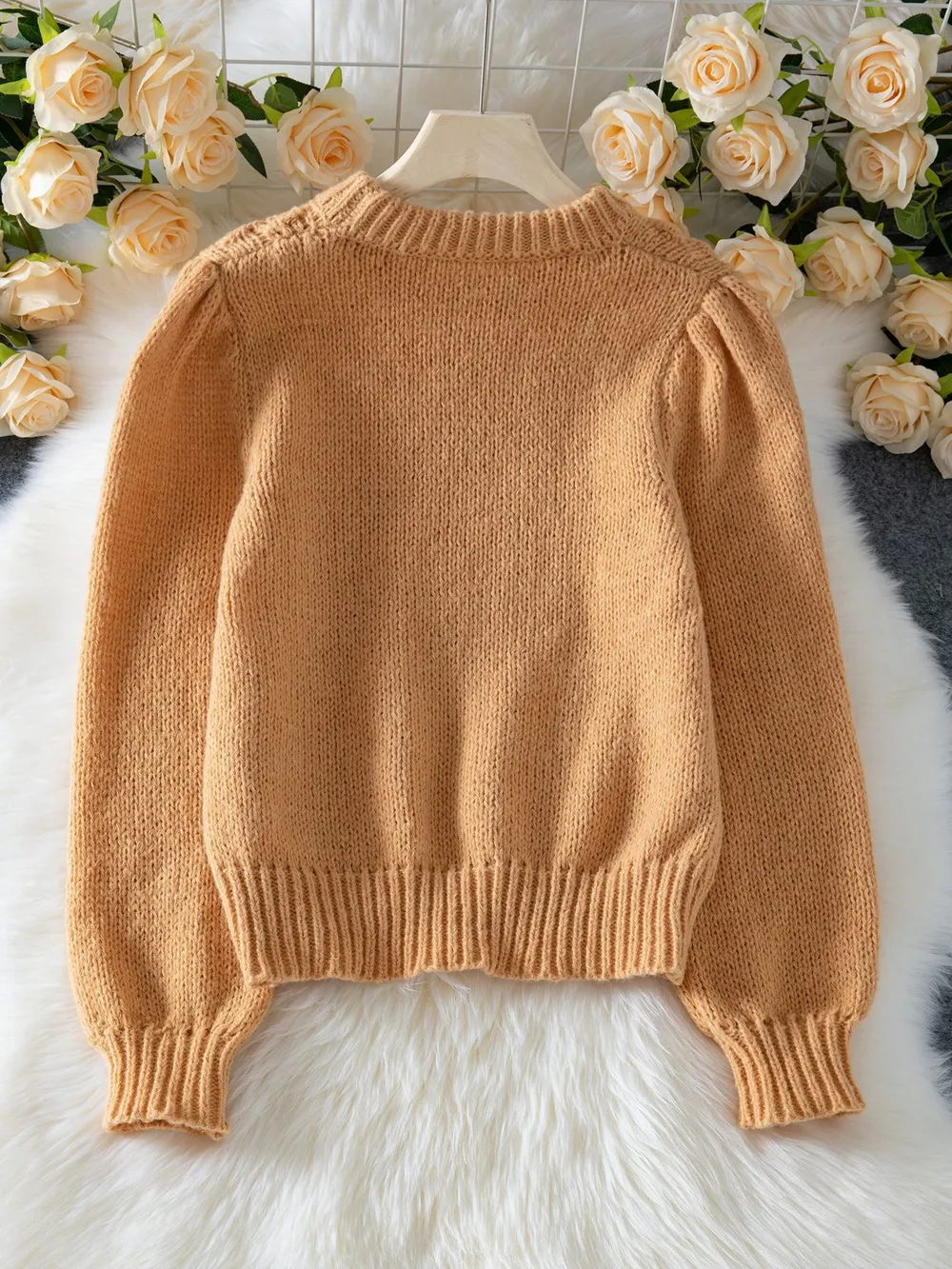 Textured Knit Round Neck Long Sleeve Sweater, image 5