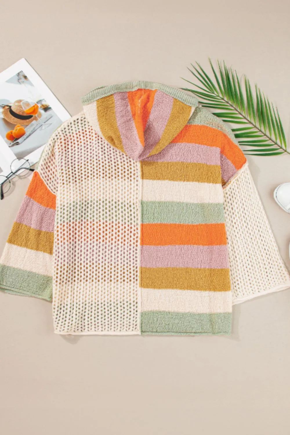 Openwork Color Block Hooded Sweater, image 11