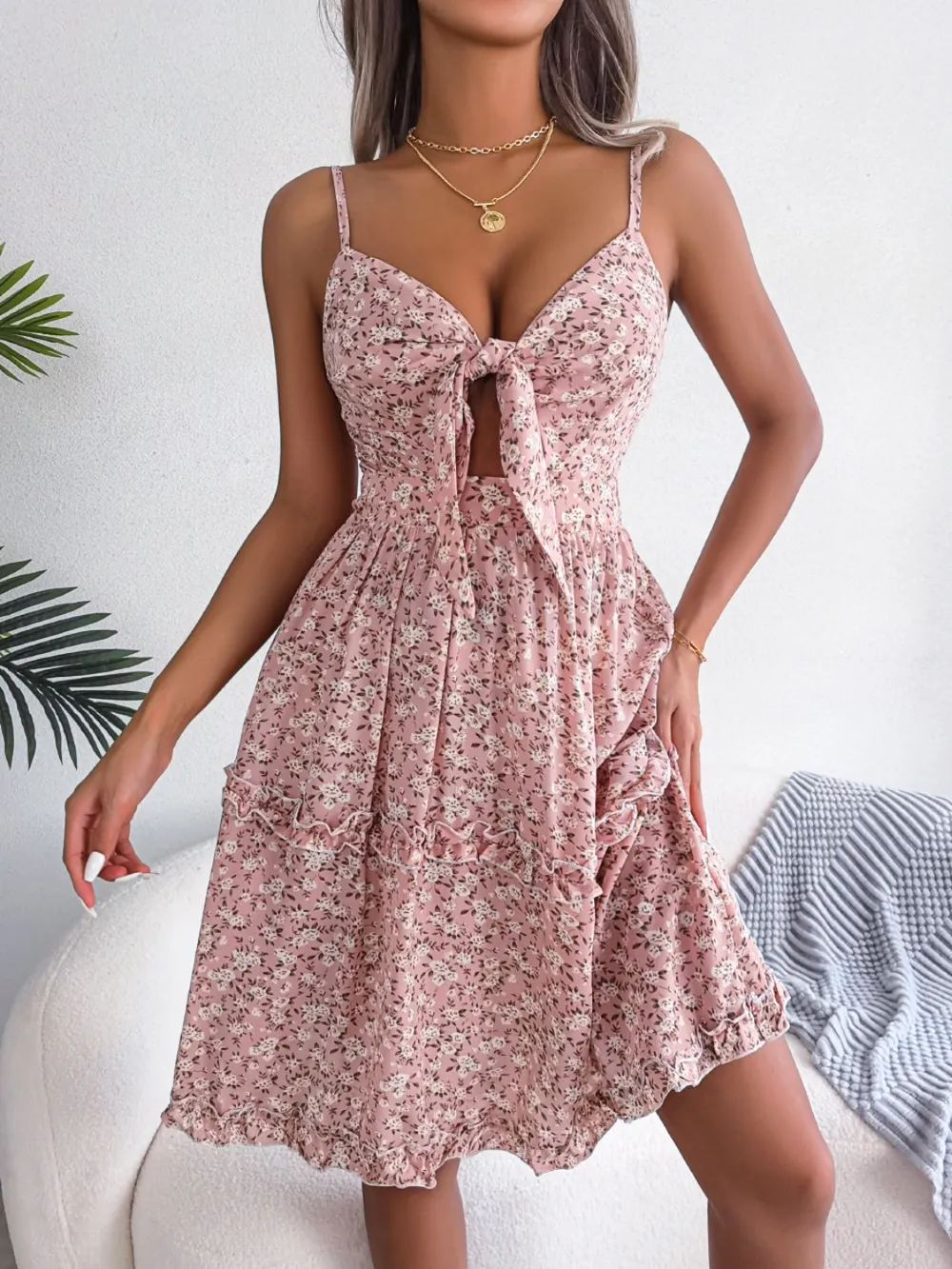 Frill Ditsy Floral Spaghetti Strap Mini Dress, image 10