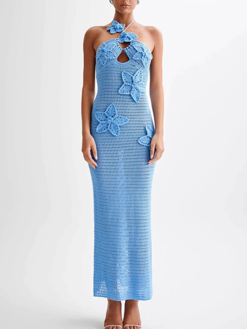 Crochet Floral Halter Knit Cover Up Dress, image 3