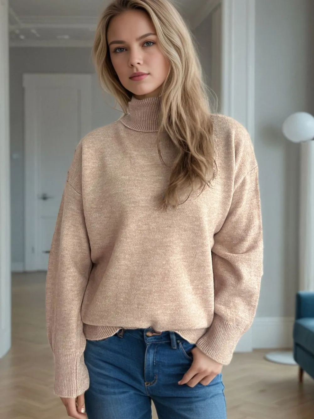 Turtleneck Dropped Shoulder Long Sleeve Sweater, image 10