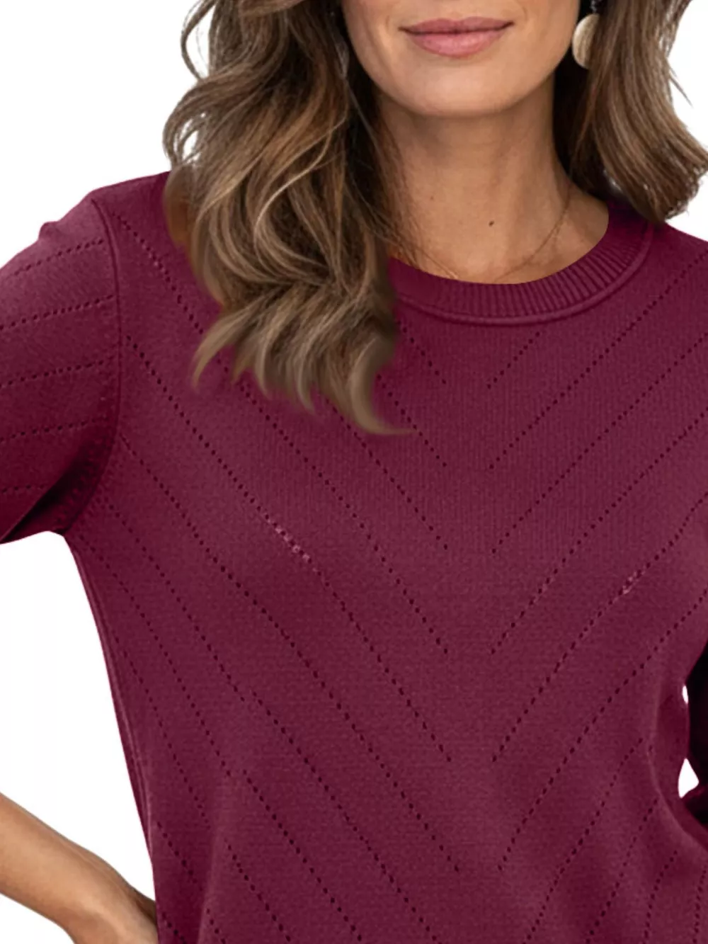 Openwork Round Neck Sweater, image 14