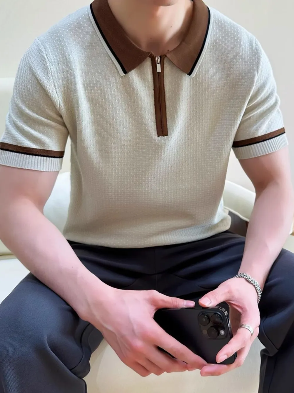 Men's Quarter Zip Short Sleeve Polo, image 2