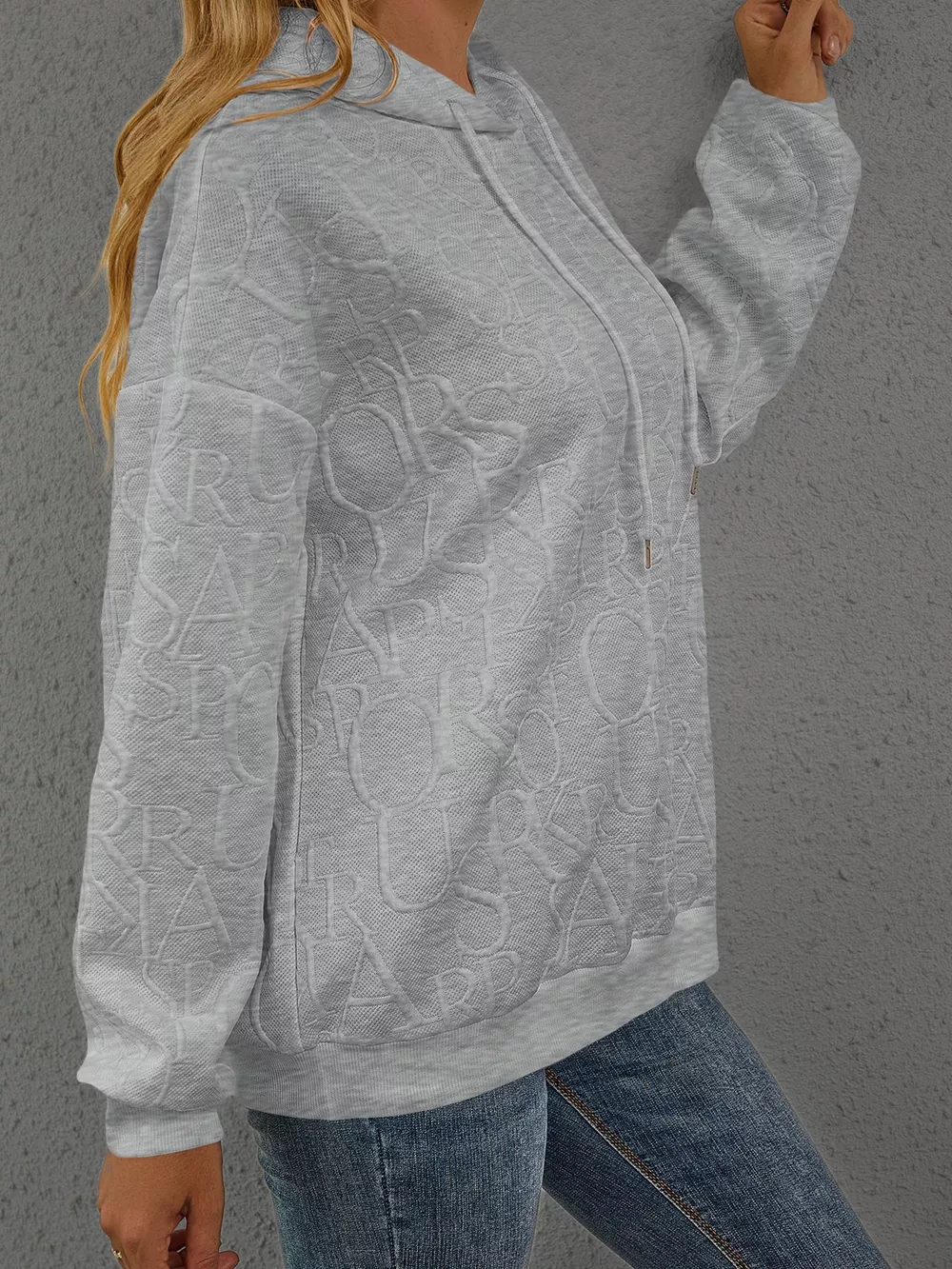 Full Size Embossed Lettering Casual Hoodie Plus Size, image 9