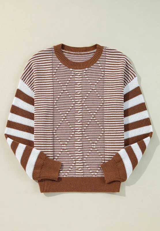 Striped Round Neck Dropped Shoulder Sweater, image 11