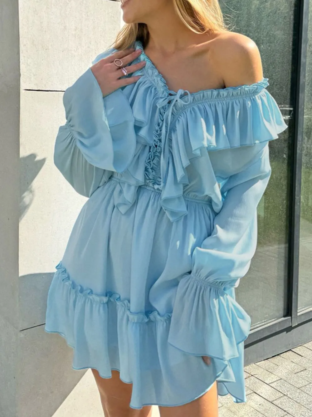 Ruffle Flounce Sleeve Mini Dress, image 18