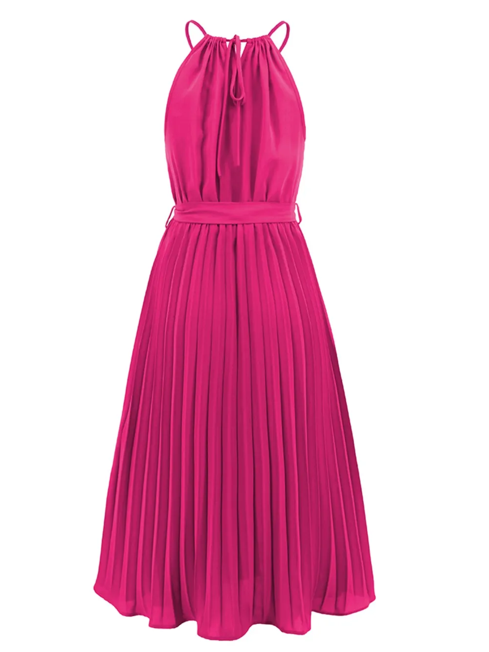 Pleated Spaghetti Strap Tie Waist Midi Dress, image 33