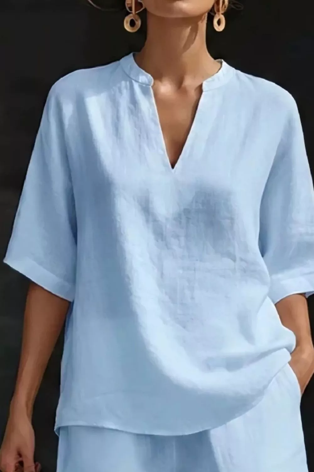 Notched Half Sleeve Top and Shorts Set, image 12