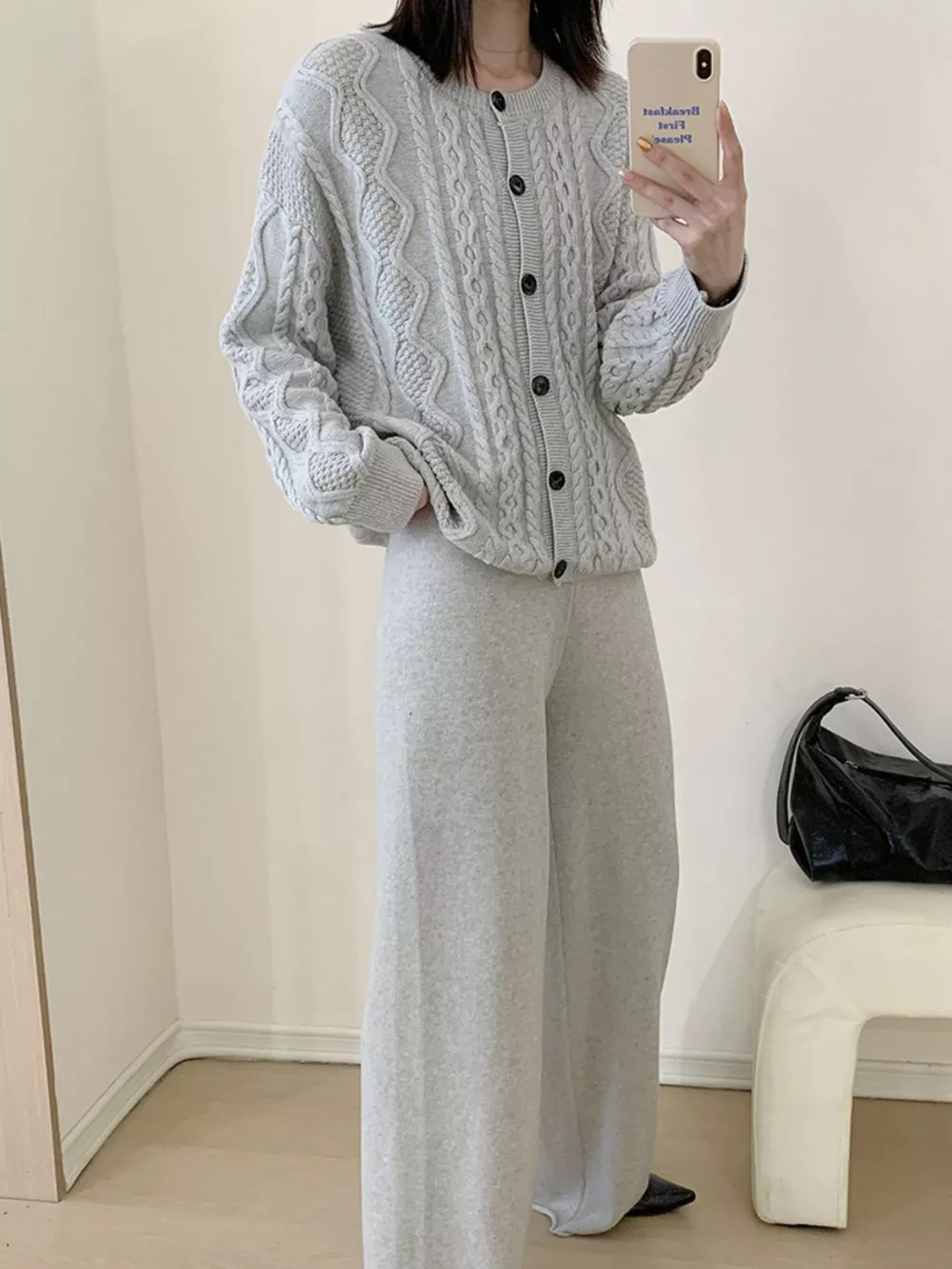 Cable Knit Cardigan & Wide Leg Pants Sweater Set, image 6