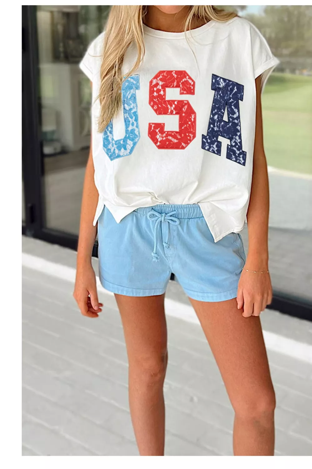 USA Color Block Letter Graphic Dolman Tee, image 3
