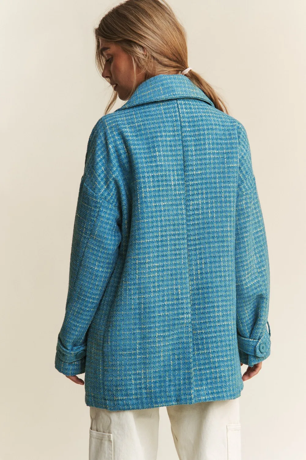 Tweed Double-Breasted Long Sleeve Coat, image 2