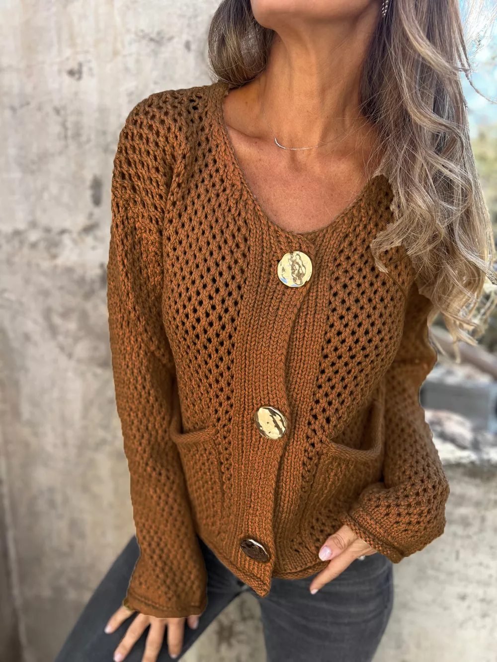 Crochet Button Up Long Sleeve Cardigan, image 10