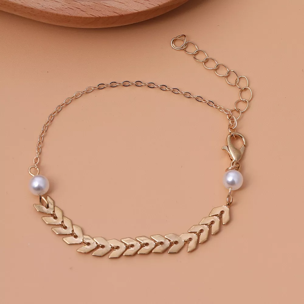 Wheat‑Spike Faux Pearl Necklace Bracelet Earrings 3‑Pcs Jewelry Set, image 6